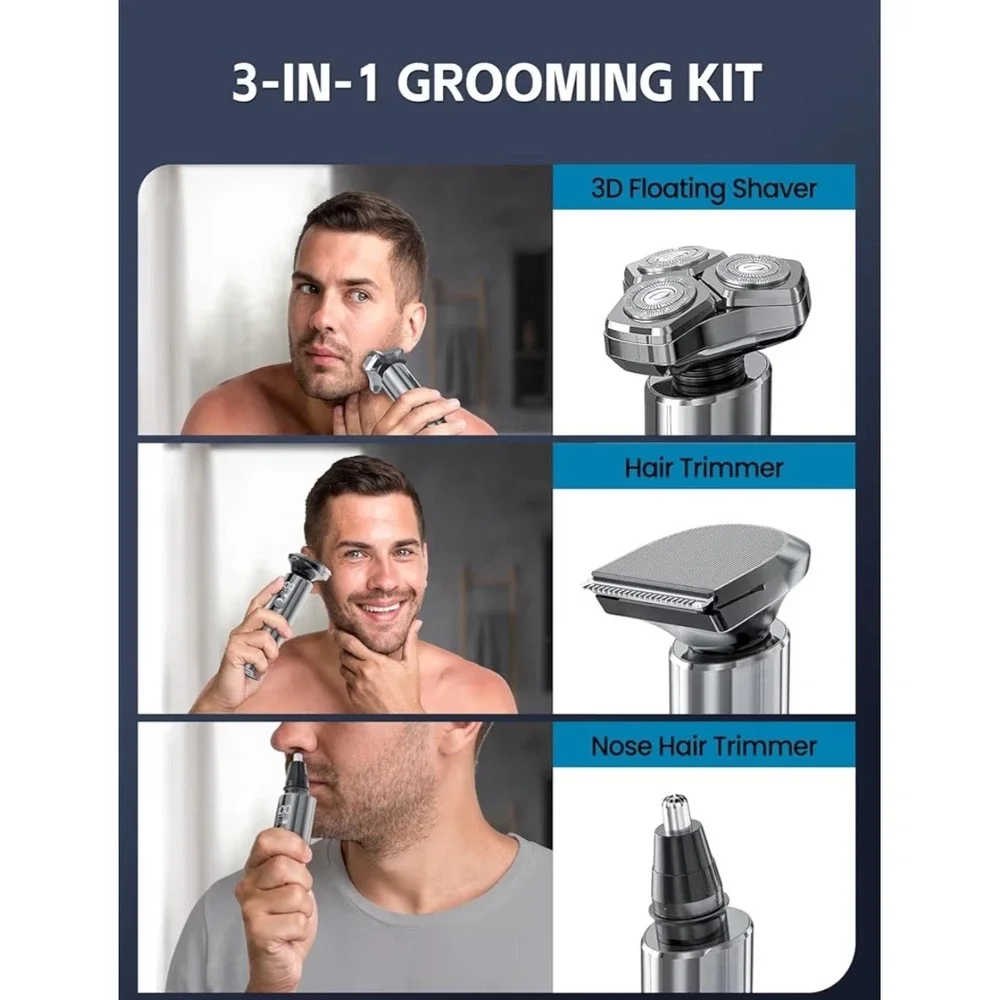 GLLAVA 3-in-1 Electric Shaver Grooming Kit FK-398 Icy Gray Rotary Razor Trimmer